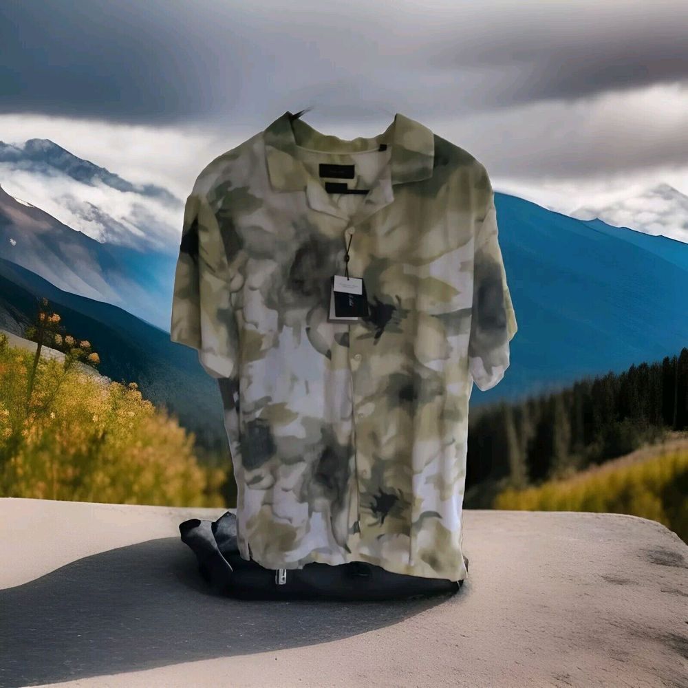 NWT Mens Porter‎ & Ash Short Sleeve Button Front Linen Rayon Shirt Hawaiian M